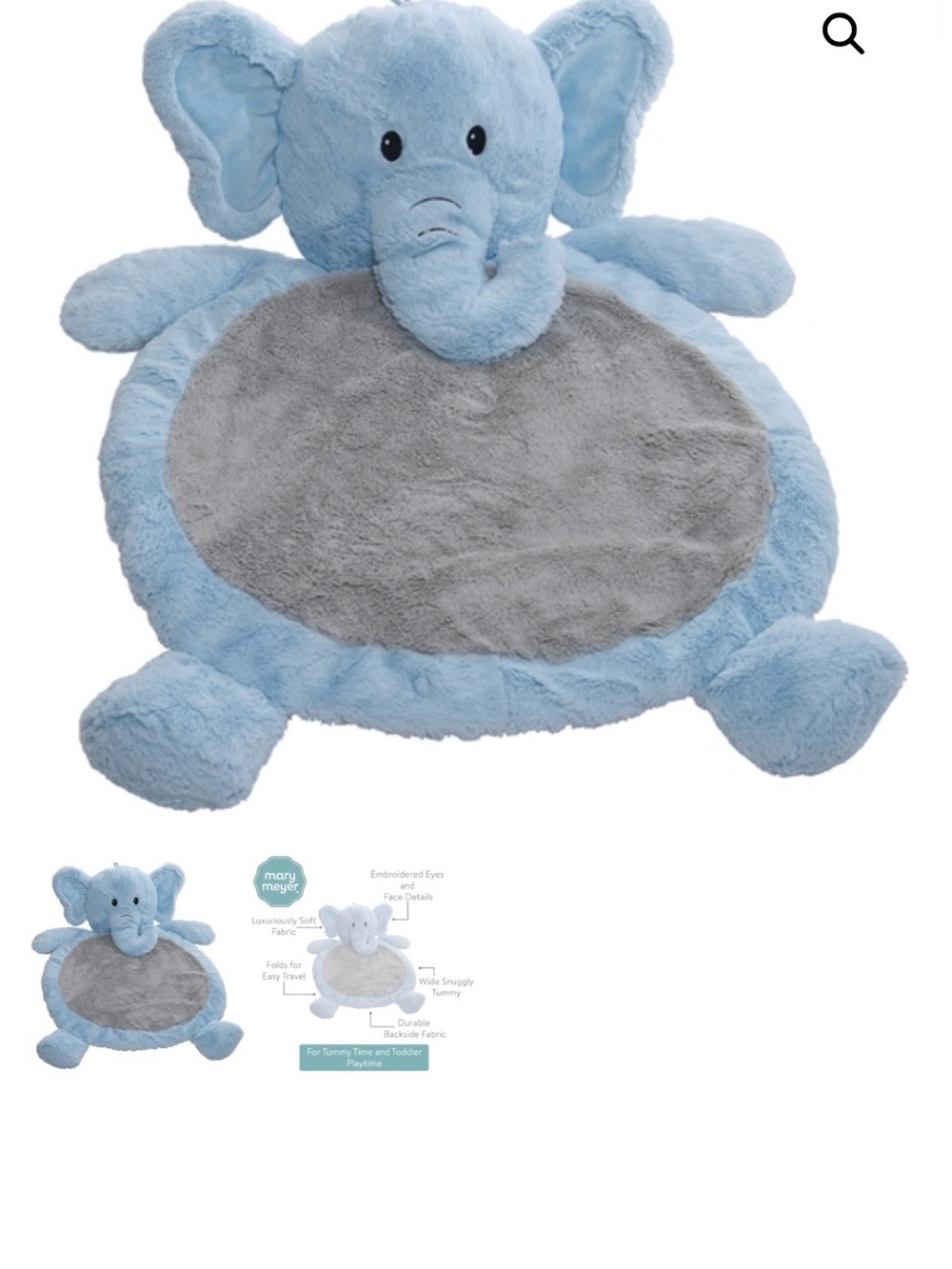 Mary Meyer Plush Elephant Baby Play Mat - Light Blue and Gray